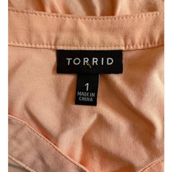 Torrid Plus 1X Babydoll Challis Tie Sleeve Top in Peach Mimosa - Picture 4 of 6